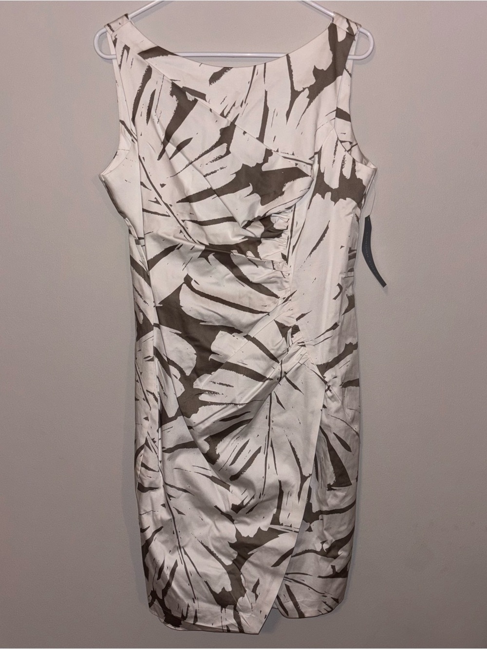 London Times White and Taupe Abstract Print Midi Dress